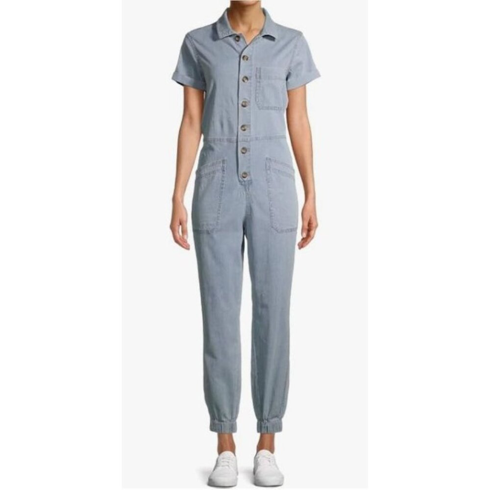 Women's No Boundaries Junior's Light Wash One-Piece Boiler Jump Suit Romper XS